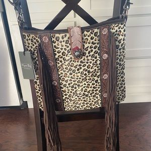 Myra bag all leather animal print shoulder bag with fringe